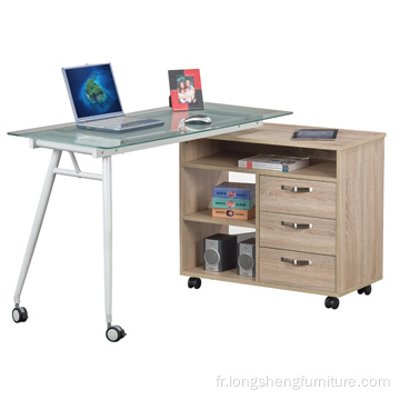 Bureau d&#39;ordinateur en verre en forme de L sur mesure